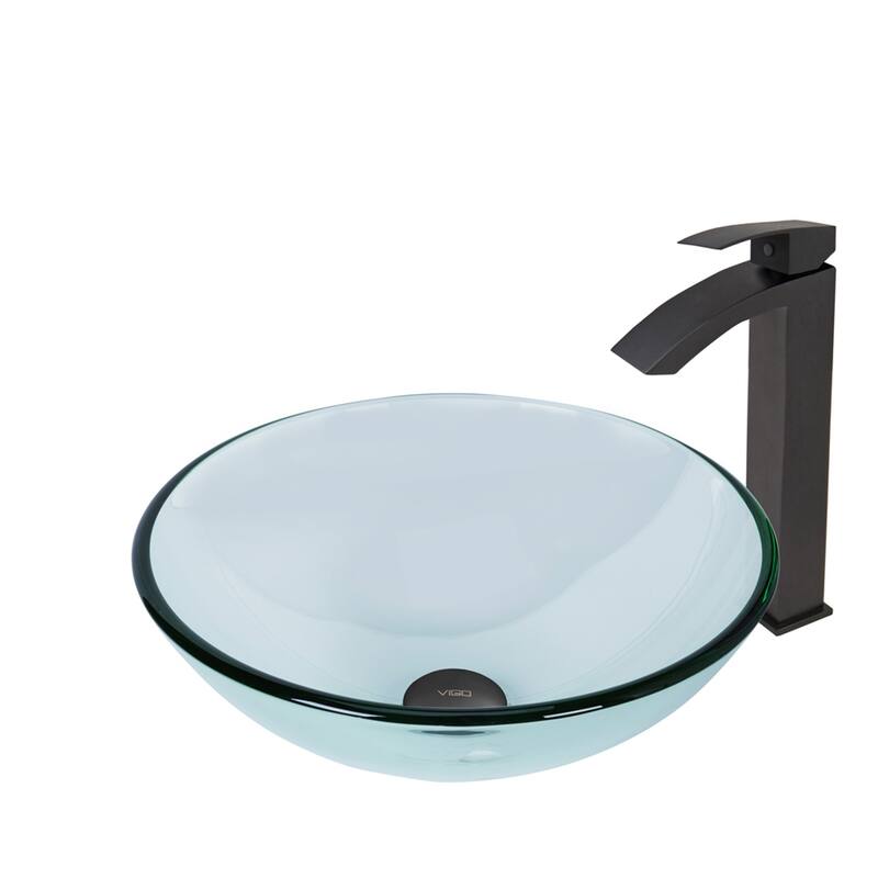 VIGO Giovanni 17"L x 17"W Glass Vessel Sink and Duris 12"H Faucet Set