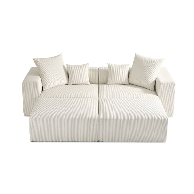 Corduroy Upholstered Modular Sectional Sofa with Ottoman