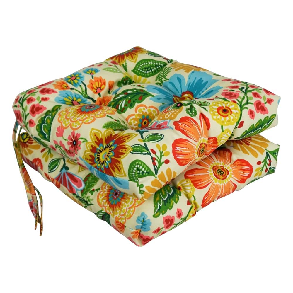 16-inch Square Tufted Indoor/Outdoor Chair Cushions (Set of 2) - 16"