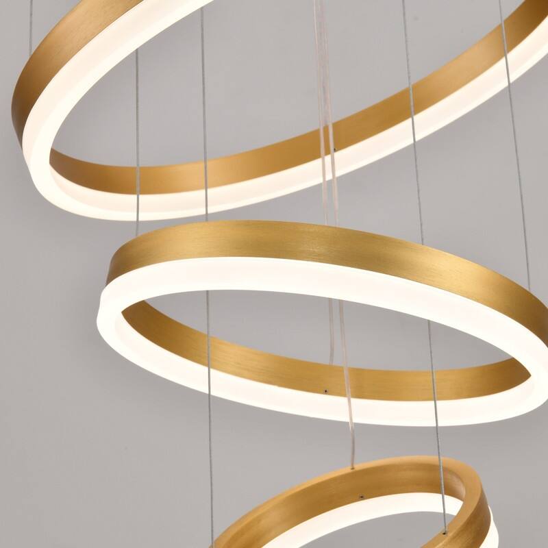Modern LED Ring Chandelier - Remote Control Dimmable Pendant Lights for High Ceilings, Foyers & Living Rooms
