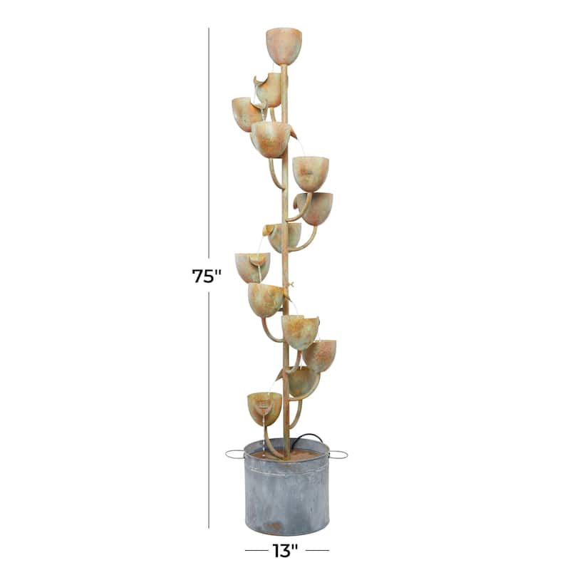 Copper Metal Fountain with Cascading Cups - 13"L x 13"W x 75"H