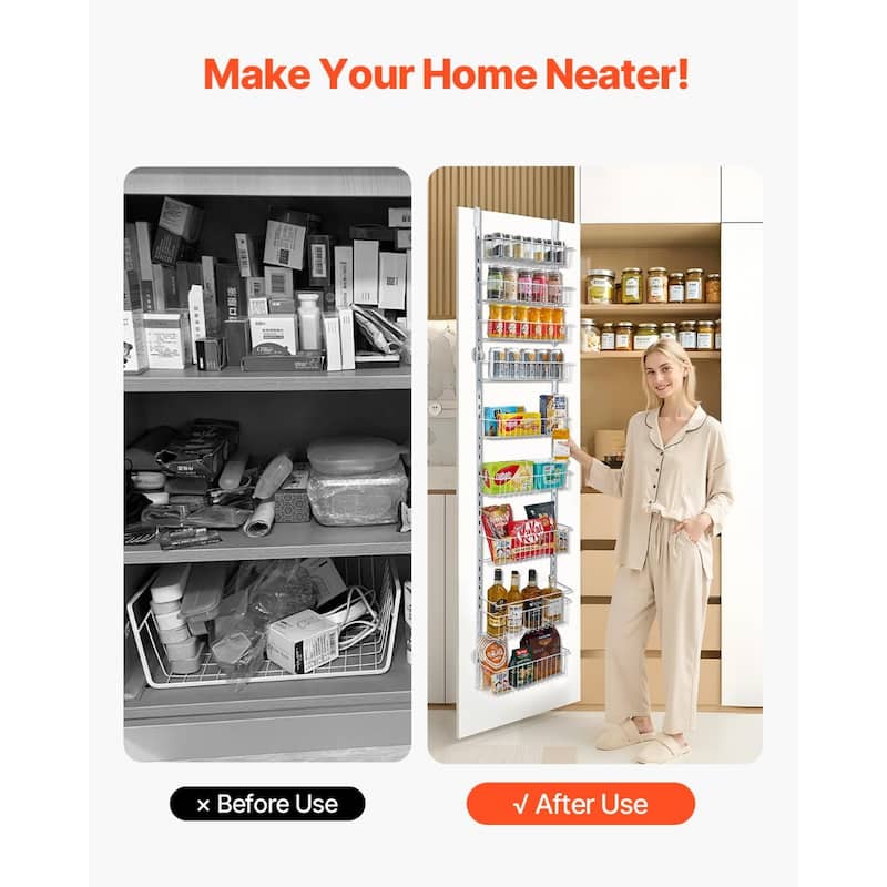 Pantry Organizer with Adjustable Baskets Wall Mount & Over Door Rack