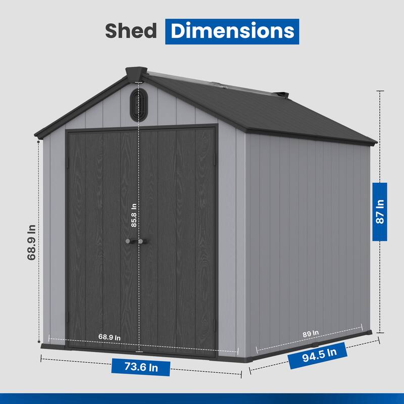 ALEKO Outdoor Shed 94.5"L x 73.6"W Solar Powered Lighting Garden Tool Storage w/Floor