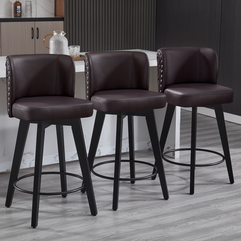 27.5" Faux Leather Upholstered Swivel Counter Height Bar Stool with Wooden Frame