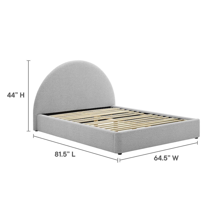 Palmetto Modern Round Headboard Light Grey Fabric Upholstered Full Size Platform Bed