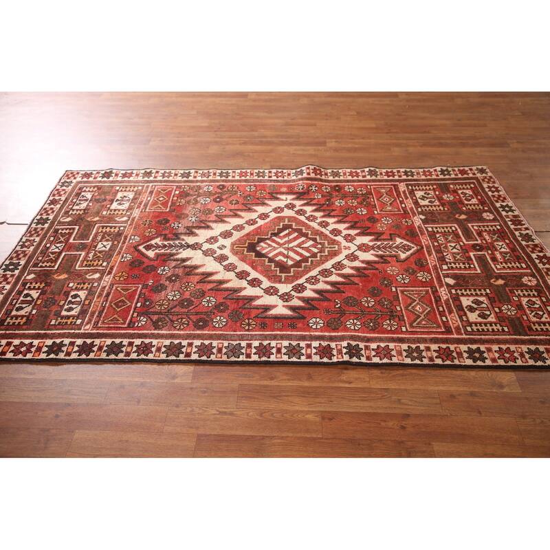 Tribal Qashqai Persian Vintage Area Rug Handmade Wool Carpet - 4'0"x 7'2"