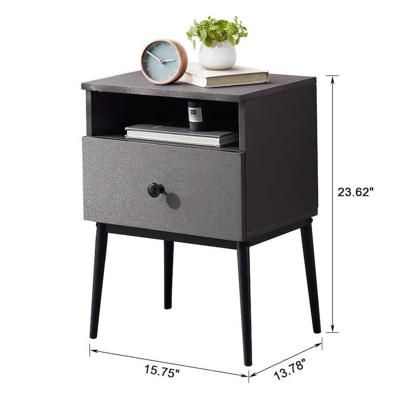 VECELO Modern 1-Drawer Wood Nightstand Set of 2