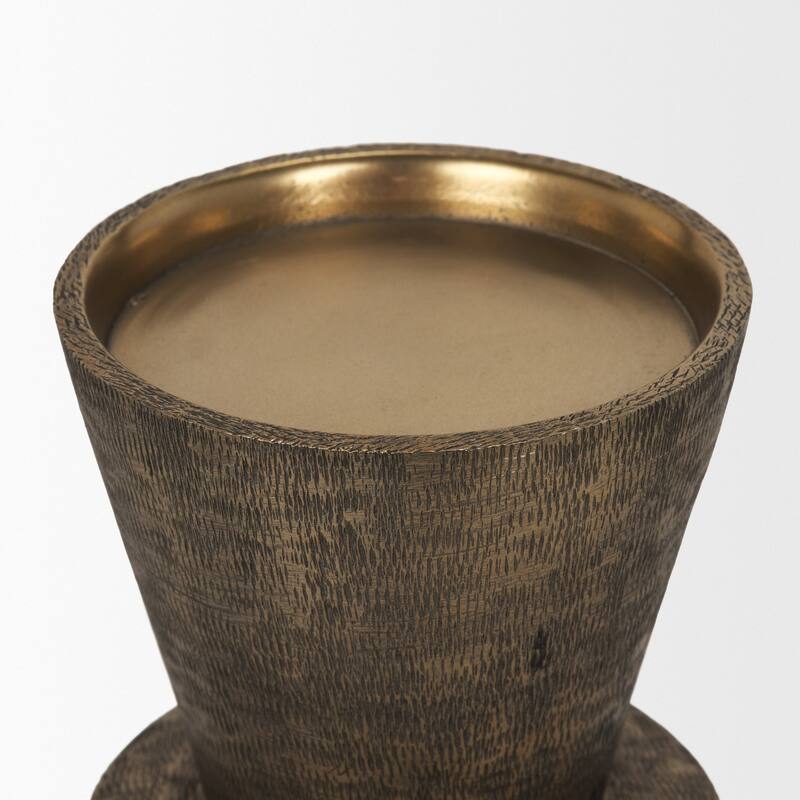 Odilia Large Textured Antiqued Gold Metal Geometric Pillar Candle Holder