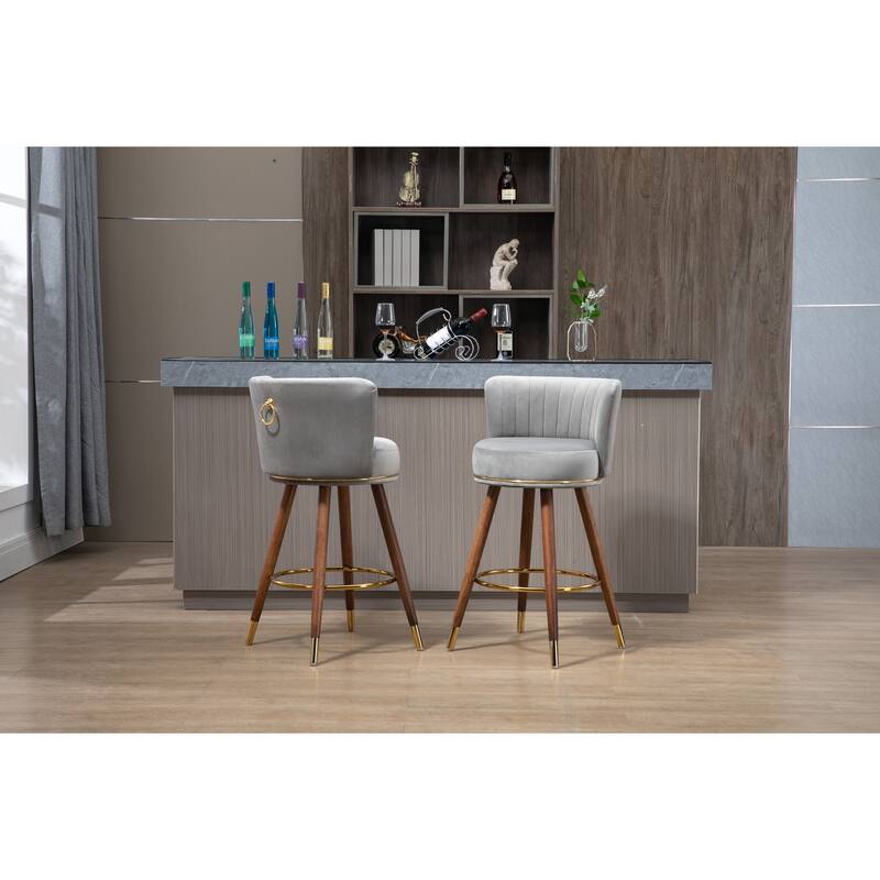 Counter Height Bar Stools Set of 2 for Kitchen Counter Solid Wood Legs - Gray