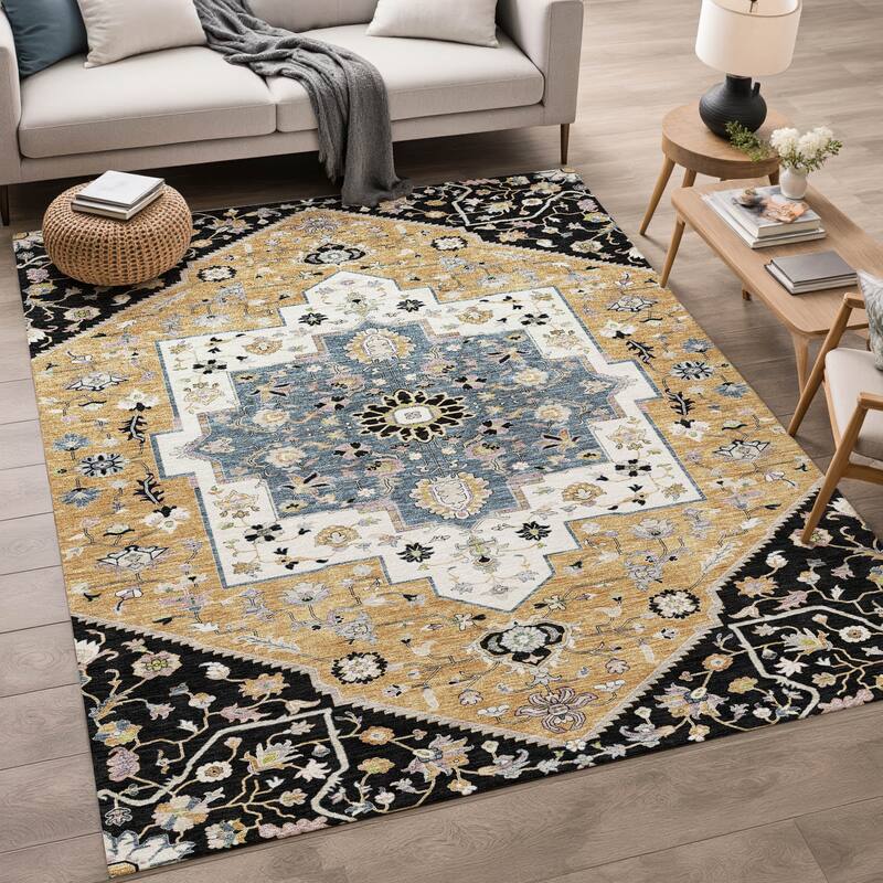 Machine Washable Indoor/ Outdoor Traditional Kolkata Chantille Rug
