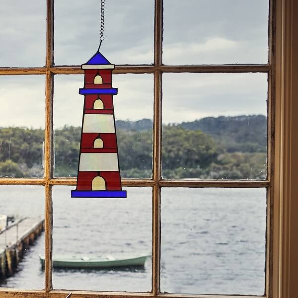 River Of Goods 14 5 H Nautical Lighthouse Stained Glass Window Panel 5 25 X 0 15 X 14 5 Overstock