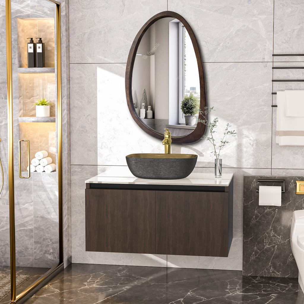 Wall Floating Vanity Bathroom Cabinet with Sink Combo with faucet