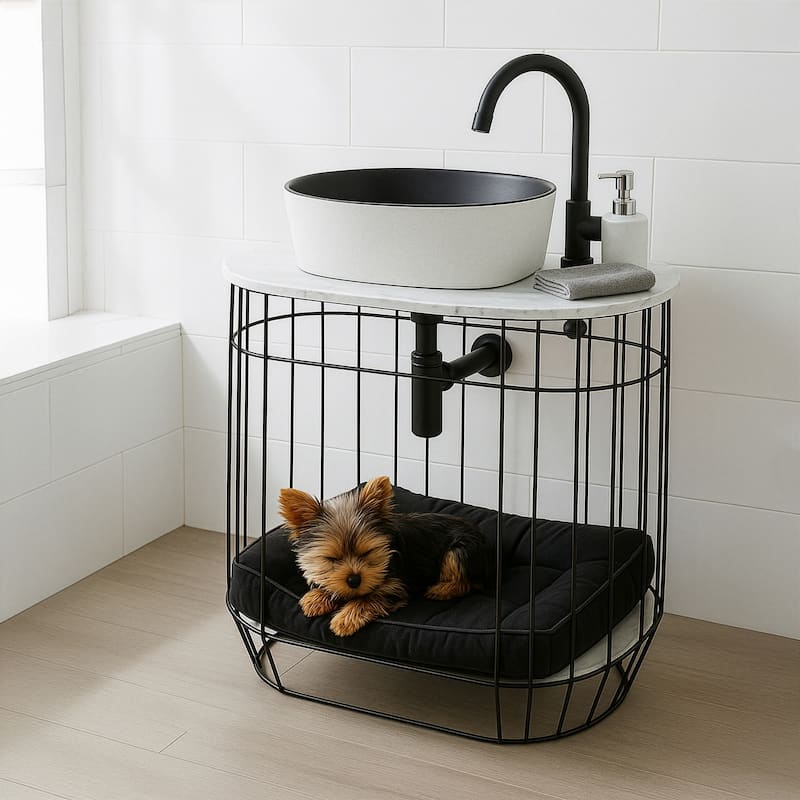 Fine Fixtures Dumbo Modern Bathroom Vanity -Black Rack with Vessel Sink - 30" Freestanding