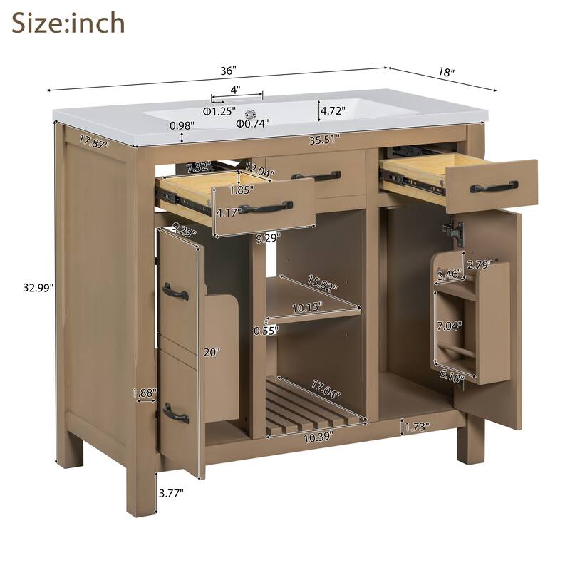 36" Solid Wood Frame Bathroom Cabinet