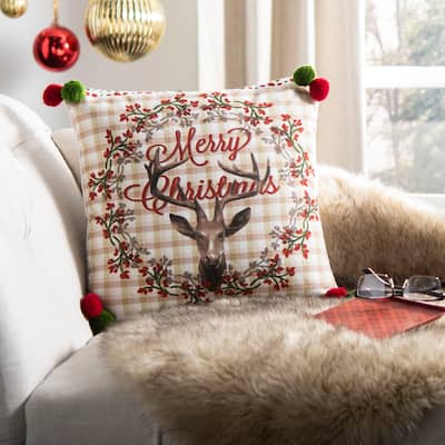 SAFAVIEH Holiday Darton Champagne/Red 18-inch Decorative Pillow