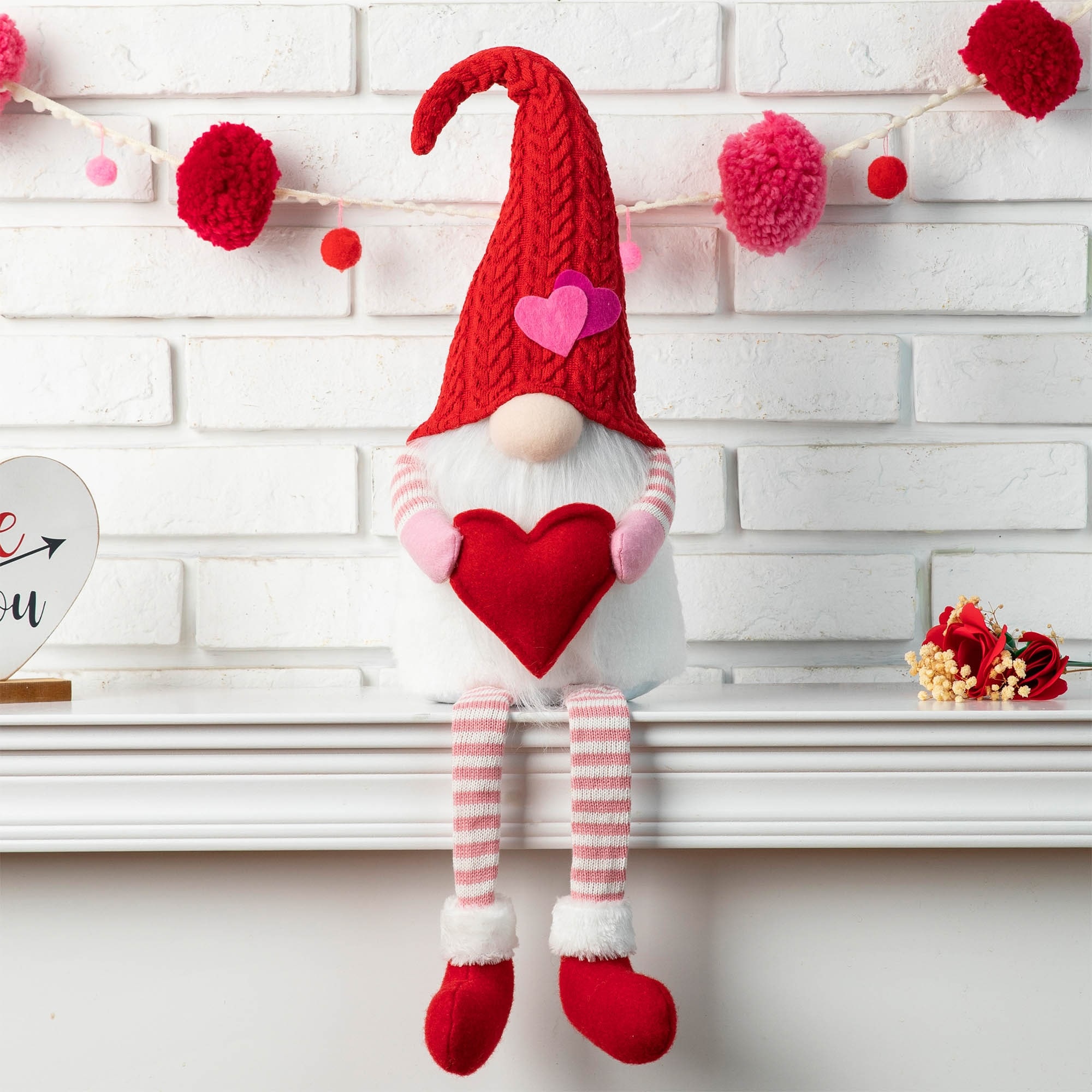 Glitzhome Valentine's Fabric Gnome Frog Shelf Sitter Holiday Decor