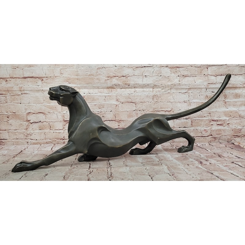 Modern Bronze Panther Sculpture – Abstract Feline Art Deco Style