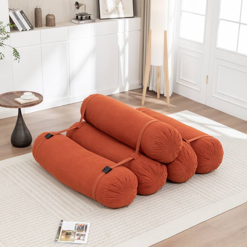 Versatile Lazy Sofa Corduroy Chaise Lounge Floor Couch Composed of 5 Cylindrical Pillows with Adjustable Straps