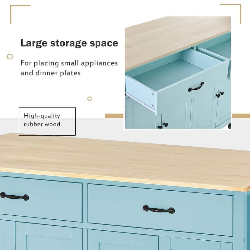 54.3 "W Solid Wood Countertop Kitchen Cart with 4 Door Cabinet and 2 Drawers