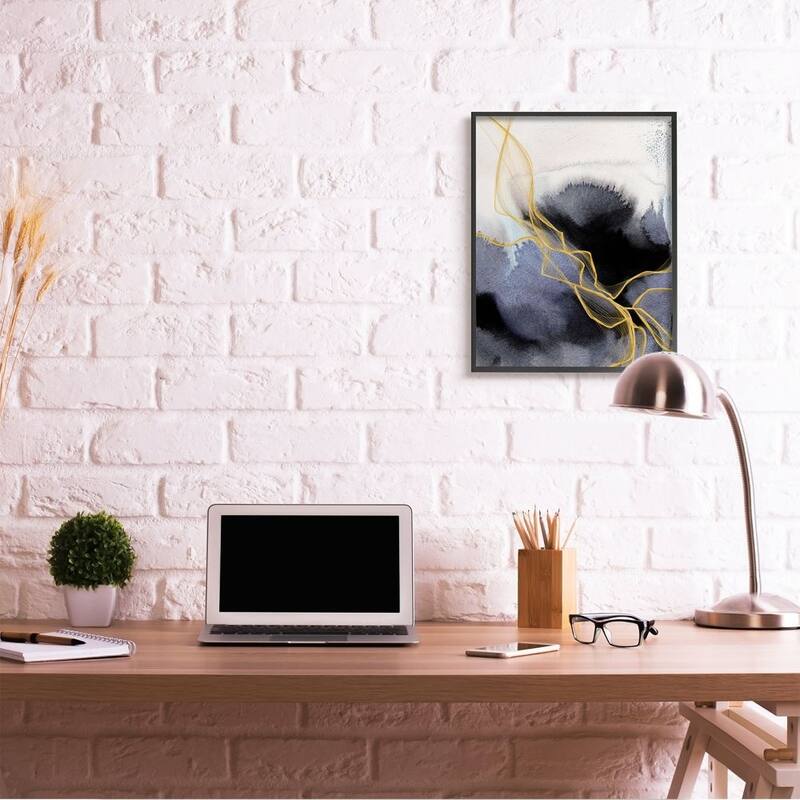 Stupell Modern Coastal Abstract Organic Lines Blue Gold Framed Giclee Texturized Art by Irena Orlov