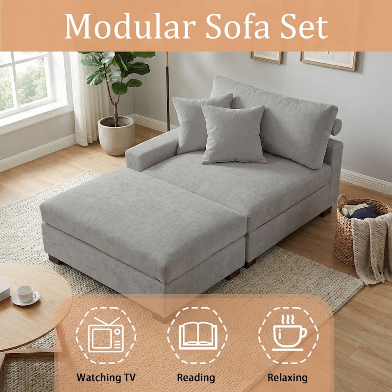 Oversized Chenille Modular Armchair And Ottoman Set Living Room Set