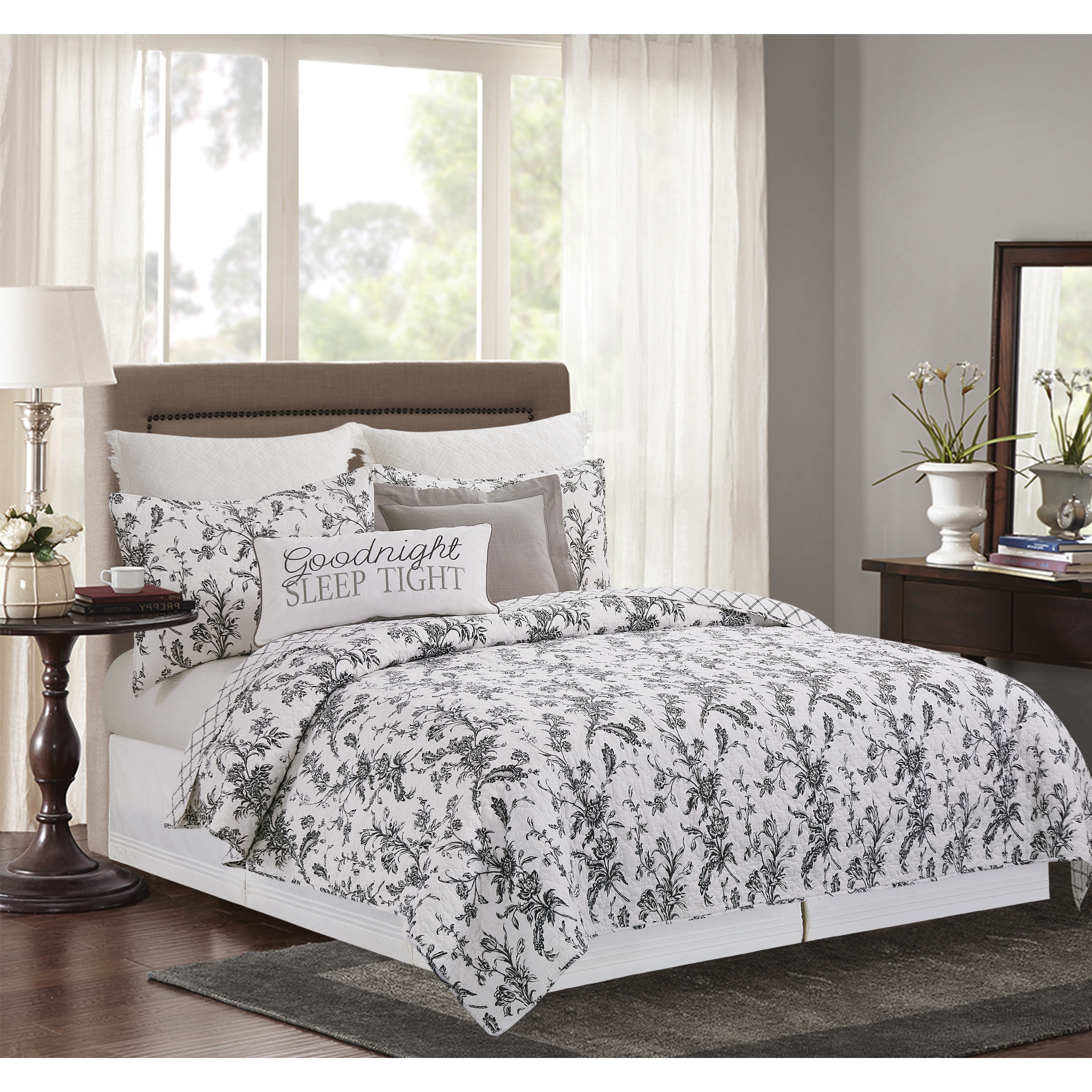 Bleighton Black Toile Cotton Quilt Set - Reversible and Machine Washable