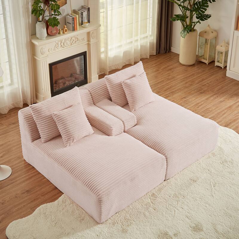 Oversized Corduroy Boneless Double Chaise Lounge, Sectional Deep Seat Cloud Couch, Full-Compressed Loveseat Sleeper Sofa