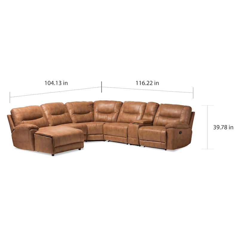 Baxton Eukleides 6-pc. Light Brown Palomino Suede Reclining Corner Sectional Set