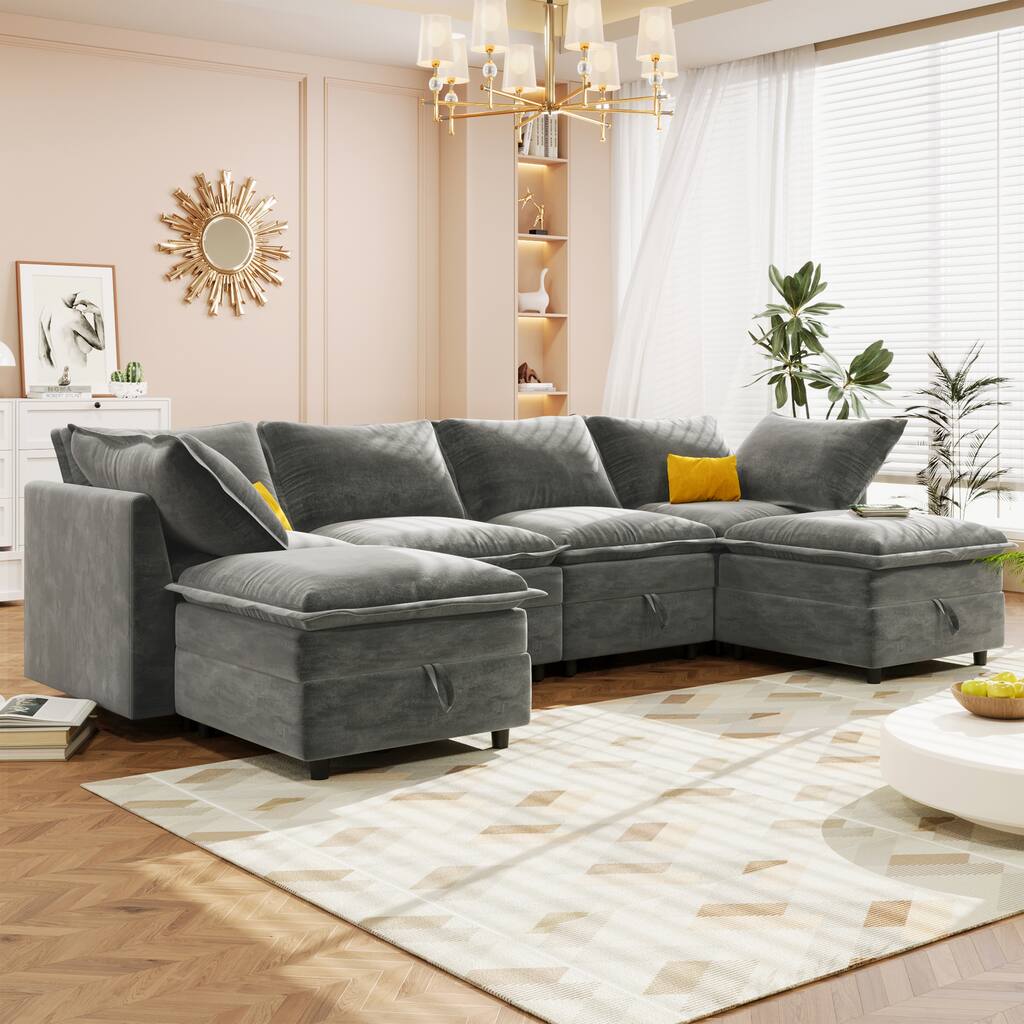 126" U-Shaped 6-Seater Modular Sofa with Ample Storage, Double Cushions, and Customizable Arrangement Options
