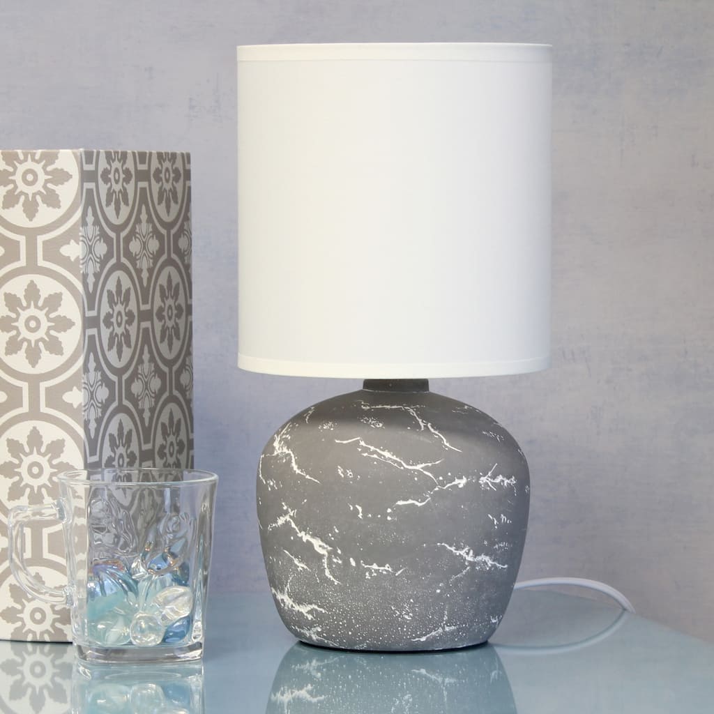 Rounded Marble Style Table Lamp with Drum Shade - 12.5" - Gray and White