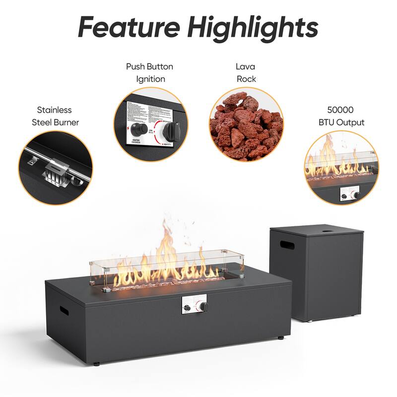 Pocassy Outdoor 43 In Fire Pit Table with Tank Holder