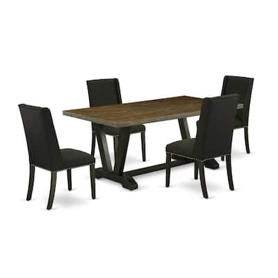 Modern 5-Piece Dining Set - Rectangular Table & 4 Upholstered Chairs - 72