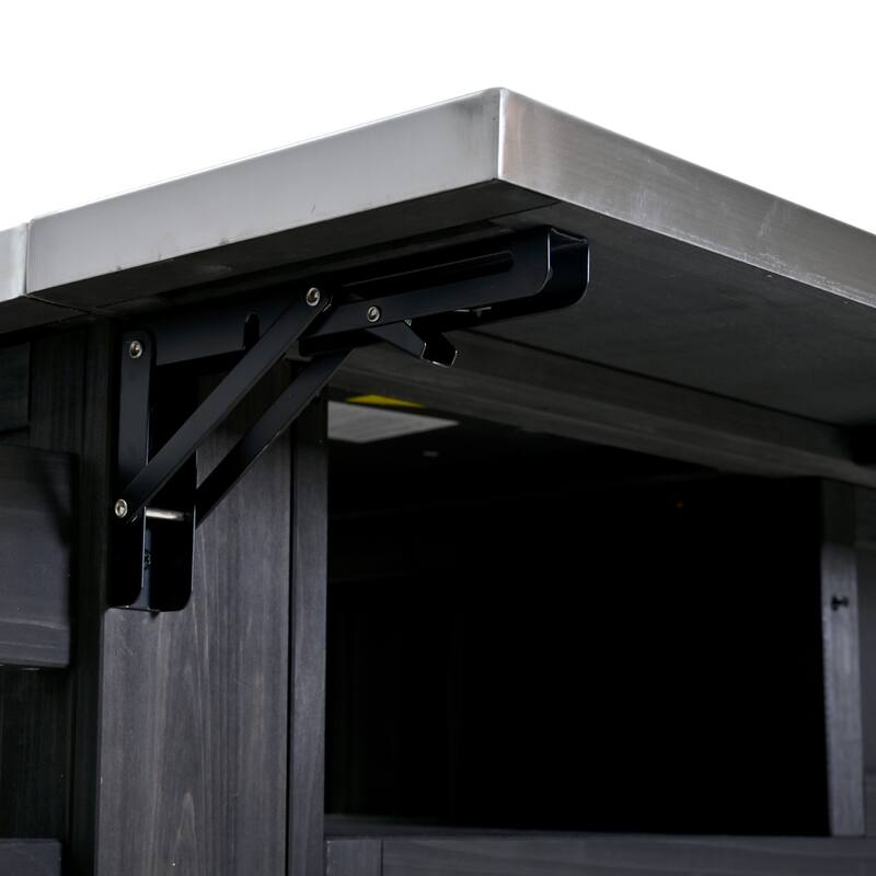 Extendable 41.9" Outdoor Kitchen Island with Stainless Steel Top and Side Spice Rack, Kitchen Cart with Drawers, Storage Cabinet