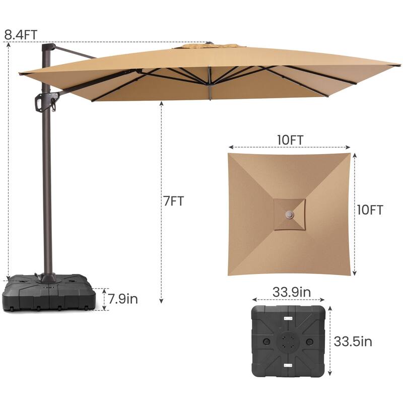 Crestlive Products Outdoor 10ft Patio Cantilever Offset Umbrella with Base