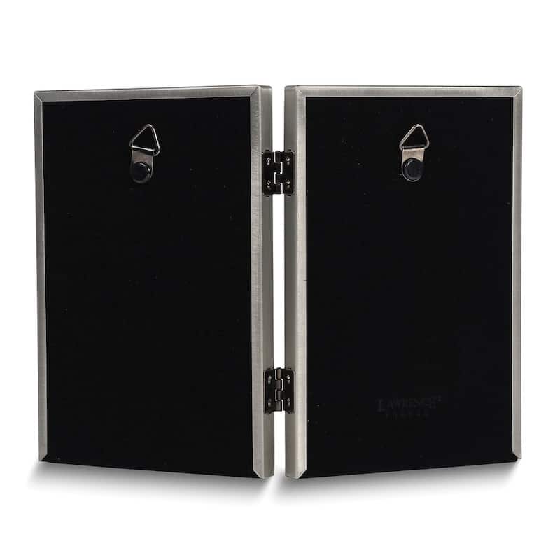 Curata Pewter Portrait Hinged Brushed and Beaded 4x6 Double Photo Frame