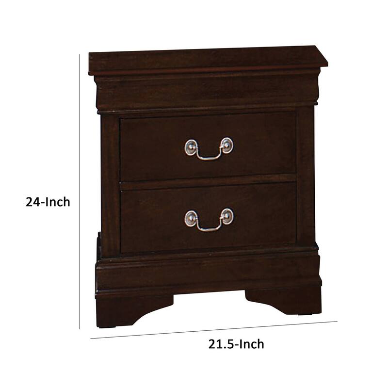 Brown/Brass 2 Drawer 21.5 in. W Nightstand with Sturdy Hardware and Ample Storage