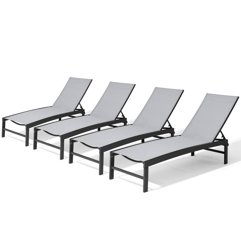 Crestlive Products Outdoor Patio All-Weather Adjustable Chaise Lounge Chairs - Light Grey - 4PC