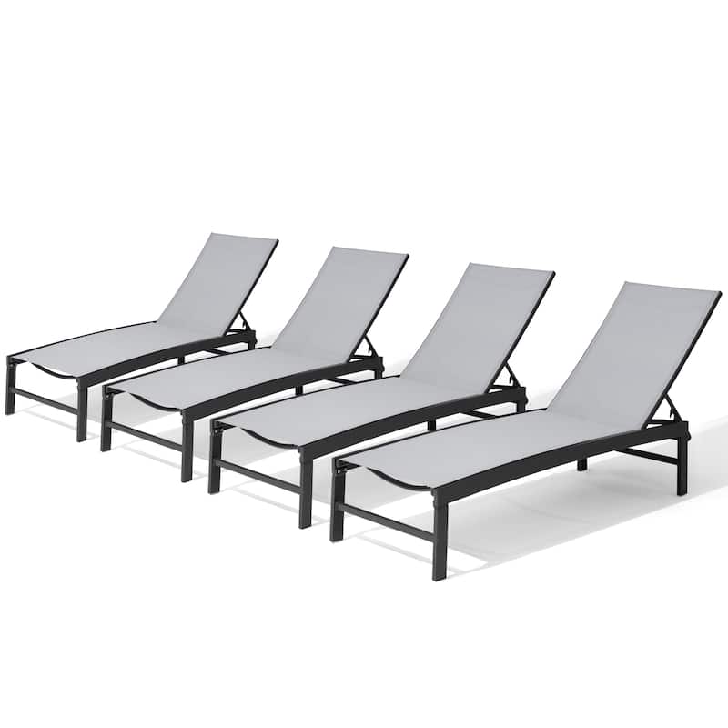 Outdoor Patio Adjustable Chaise Lounge Chairs - LightGrey-4PC