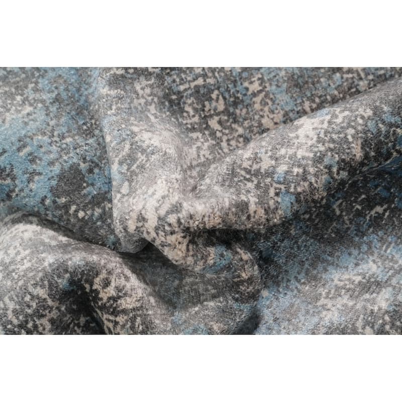 Hand Knotted Oriental Viscose Silk Carpet Modern Abstract Greys & Charcoal Abstract Area Rug - 6' 3'' X 4' 5''