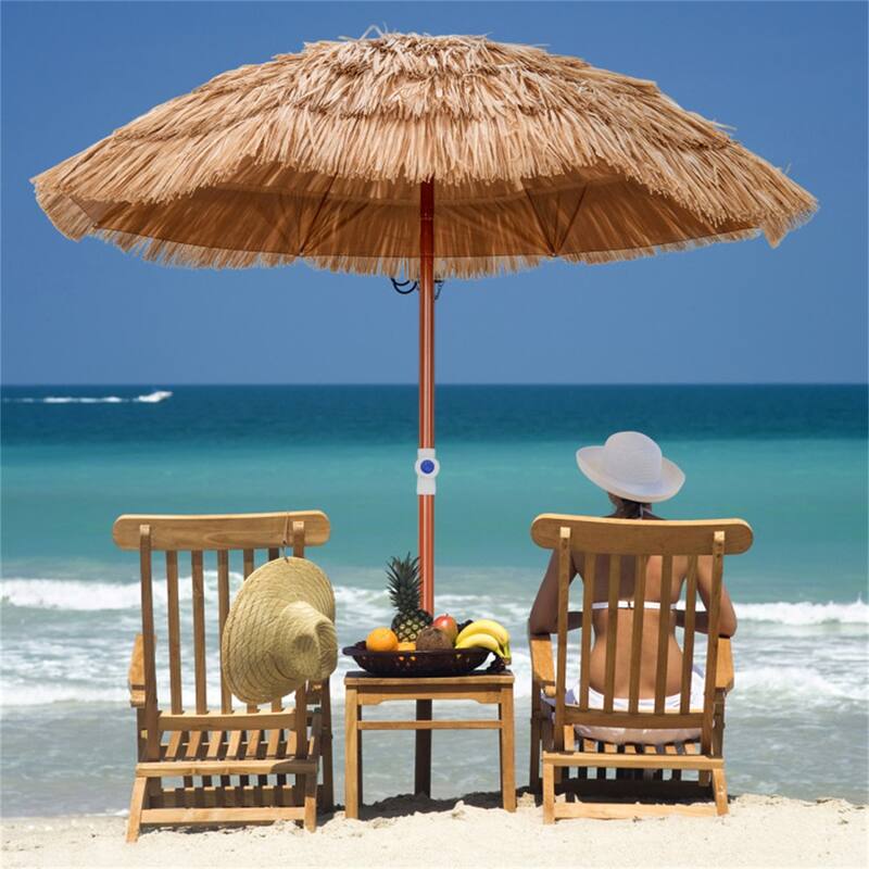 6 ft Portable Thatched Tiki Beach Umbrella with Tilt and Adjustable Height for Patio or Pool