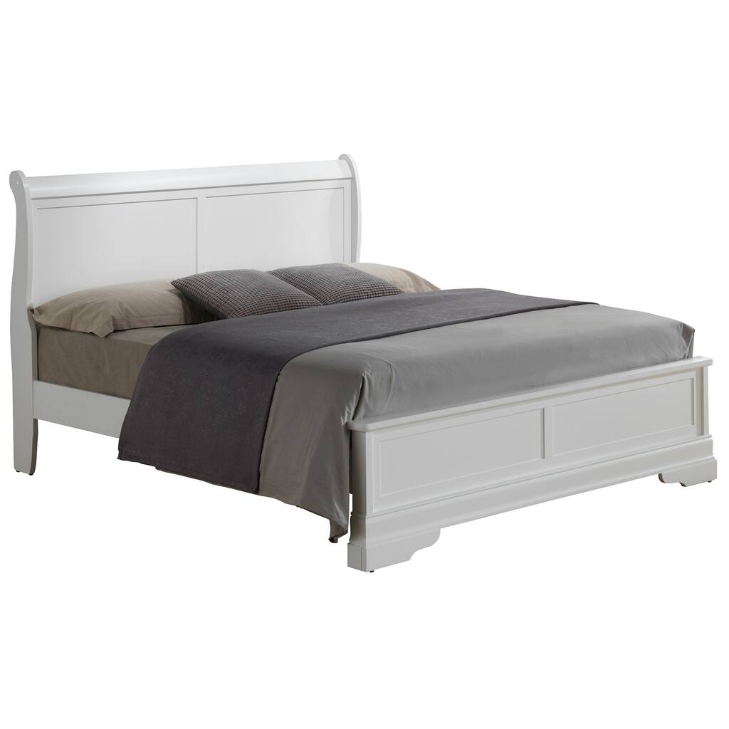 White Panel Bed - Sleigh Design Wood Veneer Bed Frame - Stylish & Comfortable Bedroom Bed