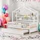 preview thumbnail 2 of 40, Modern Twin Size Wooden House Bed Kids Bed with Trundle and Shelf,Playhouse Design