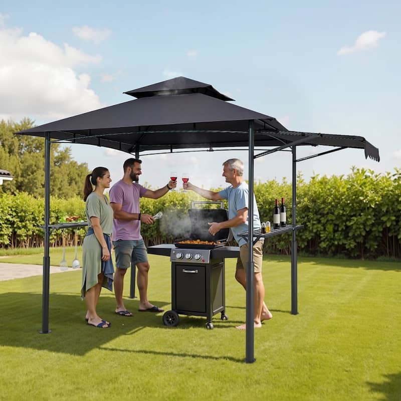 8x5 FT Outdoor Grill Gazebo with Double Tier Roof and UV Protection Canopy and Steel Frame Shelter - 95.67” x 59.06” x 98.43”