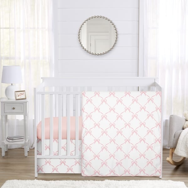 slide 2 of 6, Sweet Jojo Designs Pink Bows Girl 3pc Nursery Crib Bedding Set Blush White Bow for Ballerina Ballet Dancer Princess Collection