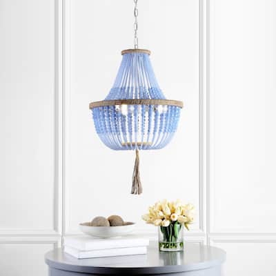 SAFAVIEH Lighting Kaori Adjustable 3-Light Blue Pendant Lamp - 16.5"x16.5"x29.75- 111.75" - 17Wx17Dx112H