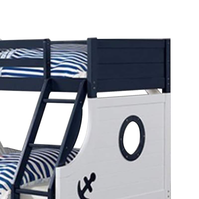 Nexo Twin over Full Bunk Bed, Nautical Accents in White & Dark Blue