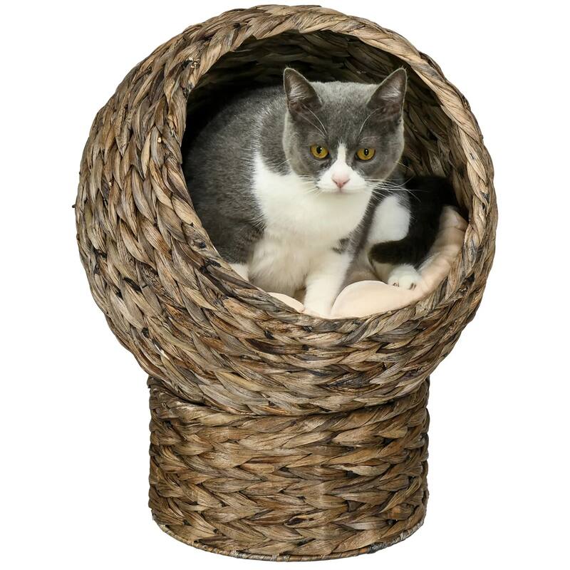 Raised Cat Bed with Rotating Cozy Basket Soft Cushion for Small Cats Up to 11 lbs