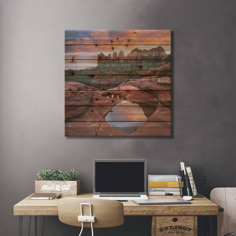 Coffee Pot Rock And The Seven Sacred Pools At Sunset, Near Sedona, Arizona Print On Wood by Tim Fitzharris - Multi-Color