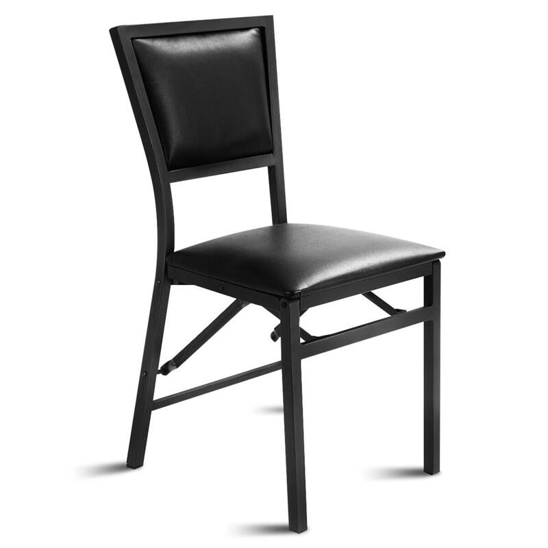 Gymax Set of 2 Steel Folding Chair PU Upholstered Counter Height Side