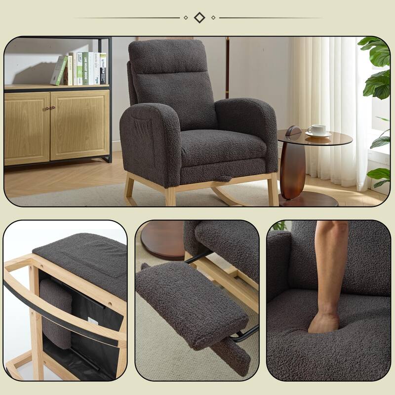 Modern Nursery Accent High Back Rocking Chair with Side Pocket